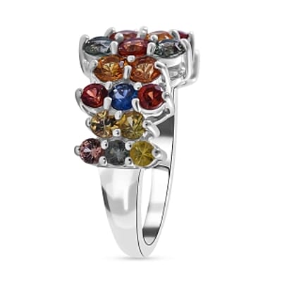 Rainbow Sapphire 3.18 ctw Ring in Rhodium Over Sterling Silver (Size 9.5)