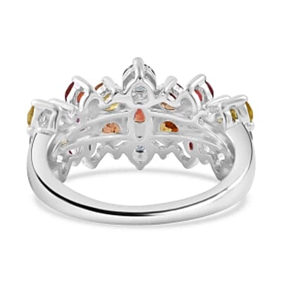Rainbow Sapphire 3.18 ctw Ring in Rhodium Over Sterling Silver (Size 9.5)