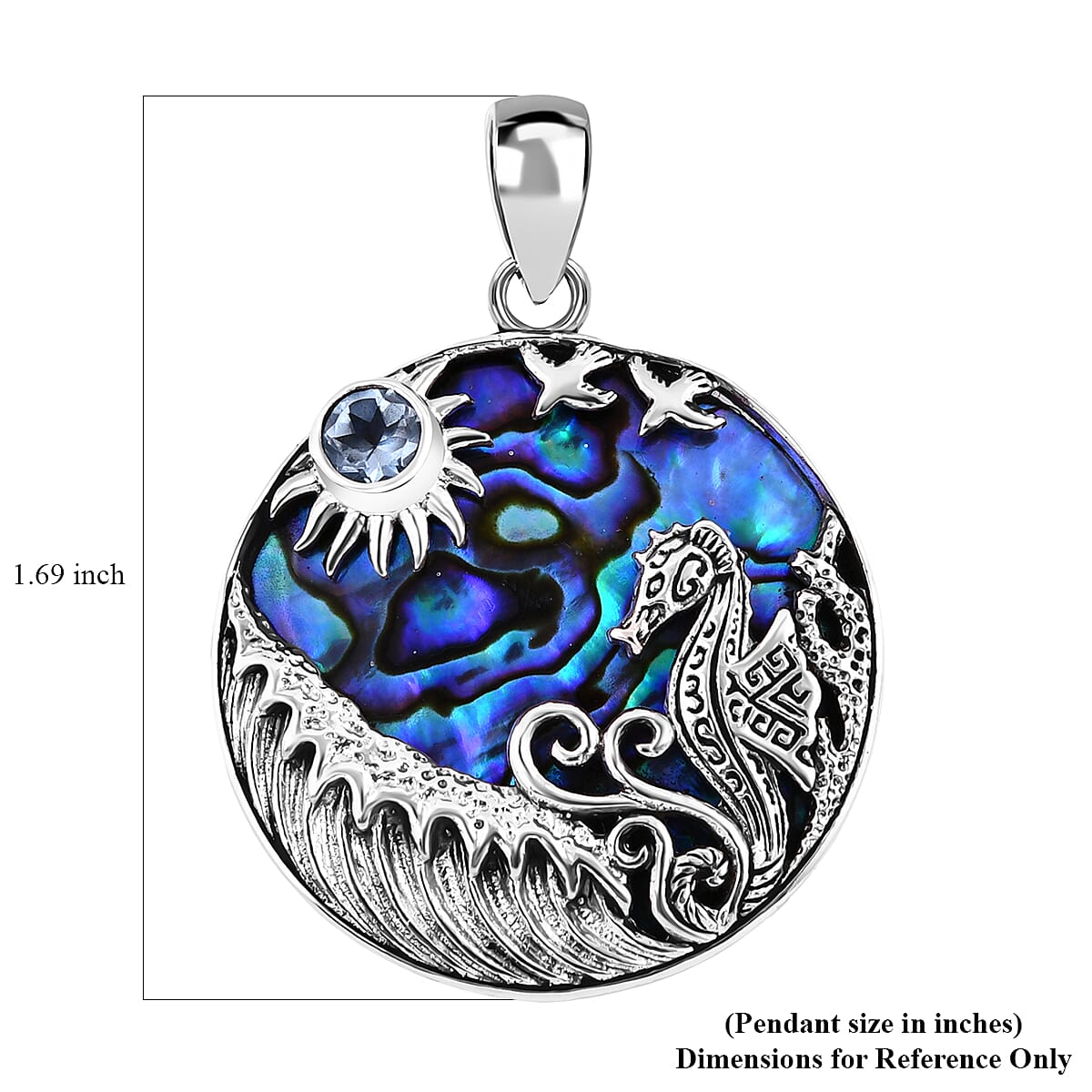 Bali Legacy Abalone Shell and Sky Blue Topaz Seahorse and Star Fish Pendant without Chain in Sterling Silver 0.60 ctw