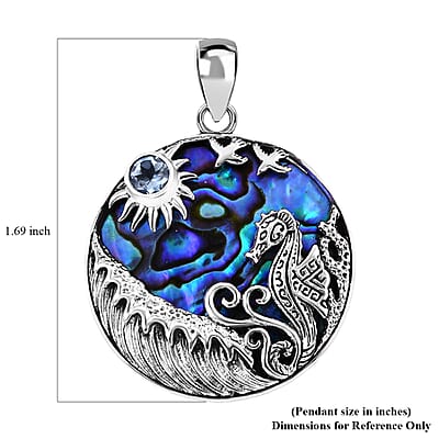Bali Legacy Abalone Shell and Sky Blue Topaz Seahorse and Star Fish Pendant without Chain in Sterling Silver 0.60 ctw