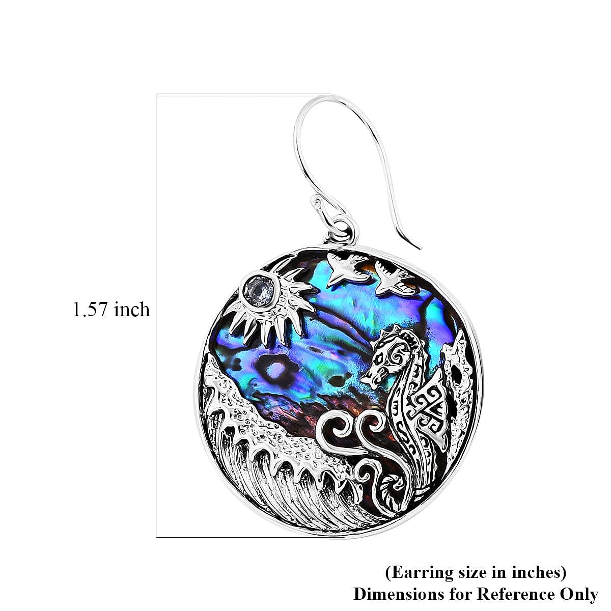 Bali Legacy Abalone Shell and Sky Blue Topaz Seahorse and Star Fish Earrings in Sterling Silver 0.30 ctw