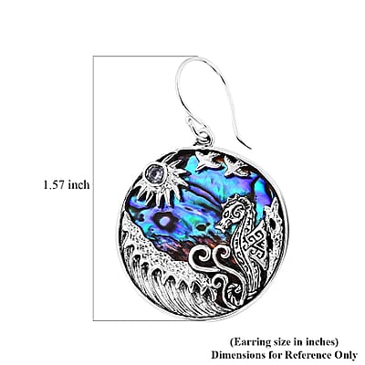 Bali Legacy Abalone Shell and Sky Blue Topaz Seahorse and Star Fish Earrings in Sterling Silver 0.30 ctw