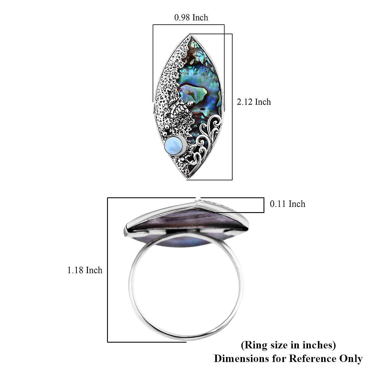 Bali Legacy Abalone Shell and Larimar Sea Turtle Ring in Sterling Silver (Size 6.0) 1.00 ctw image number 5