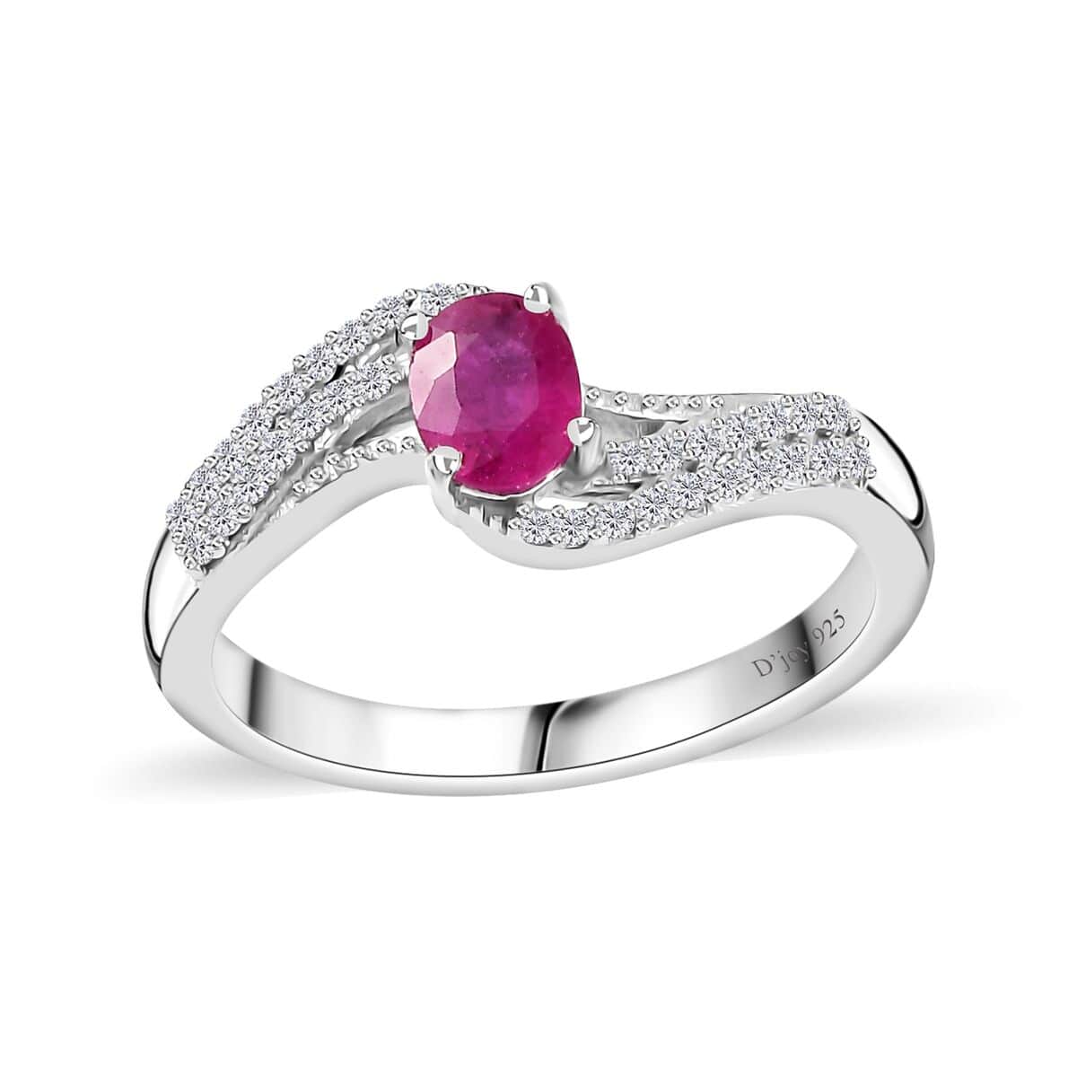 Montepuez Ruby and White Zircon Bypass Ring in Platinum Over Sterling Silver (Size 10.0) 0.65 ctw image number 0