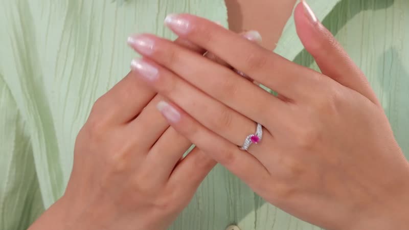 Montepuez Ruby, White Zircon Bypass Ring in Platinum Over Sterling Silver (Size 10.0) 0.65 ctw