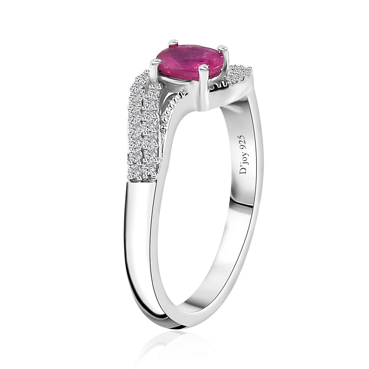 Montepuez Ruby, White Zircon Bypass Ring in Platinum Over Sterling Silver (Size 10.0) 0.65 ctw