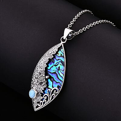 Bali Legacy Abalone Shell and Larimar Sea Turtle Pendant without Chain in Sterling Silver 1.00 ctw