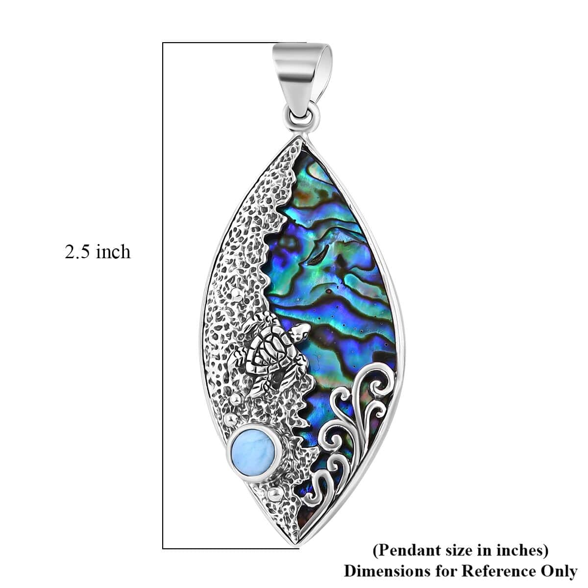 Bali Legacy Abalone Shell and Larimar Sea Turtle Pendant in Sterling Silver 1.00 ctw image number 5