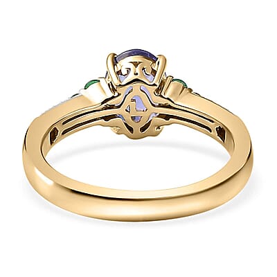 Luxoro 10K Yellow Gold AAA Tanzanite, Boyaca Colombian Emerald and G-H I2 Diamond Ring (Size 6.0) 2.00 ctw