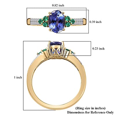 Luxoro 10K Yellow Gold AAA Tanzanite, Boyaca Colombian Emerald and G-H I2 Diamond Ring (Size 6.0) 2.00 ctw