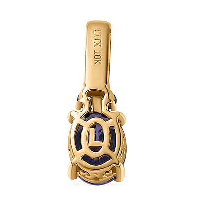 Luxoro 10K Yellow Gold AAA Tanzanite and Boyaca Colombian Emerald and G-H I2 Diamond Pendant without Chain 1.90 ctw
