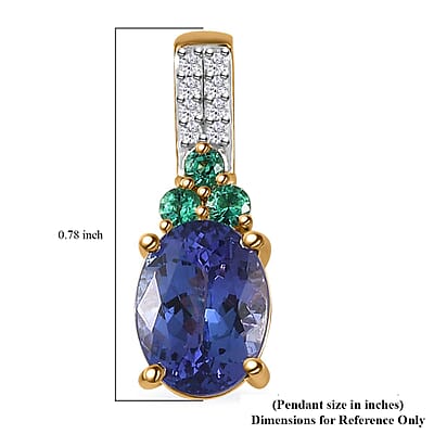 Luxoro 10K Yellow Gold AAA Tanzanite and Boyaca Colombian Emerald and G-H I2 Diamond Pendant without Chain 1.90 ctw