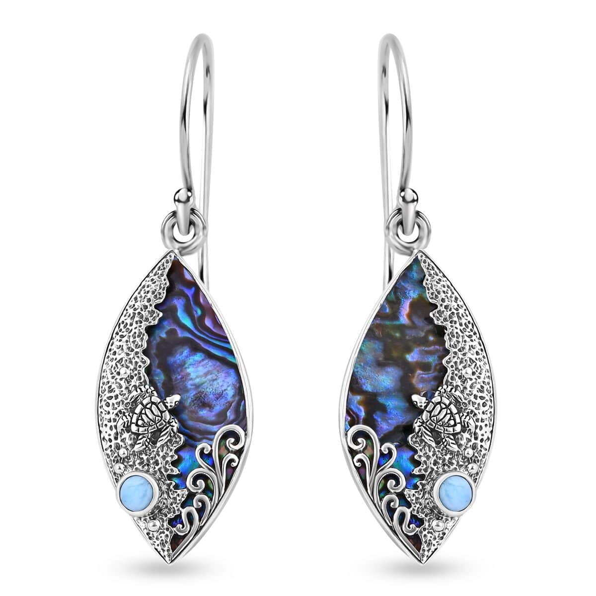 Bali Legacy Abalone Shell and Larimar Sea Turtle Earrings in Sterling Silver 0.75 ctw image number 0