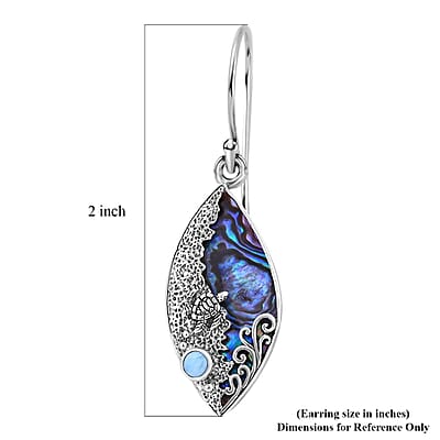 Bali Legacy Abalone Shell and Larimar Sea Turtle Earrings in Sterling Silver 0.75 ctw