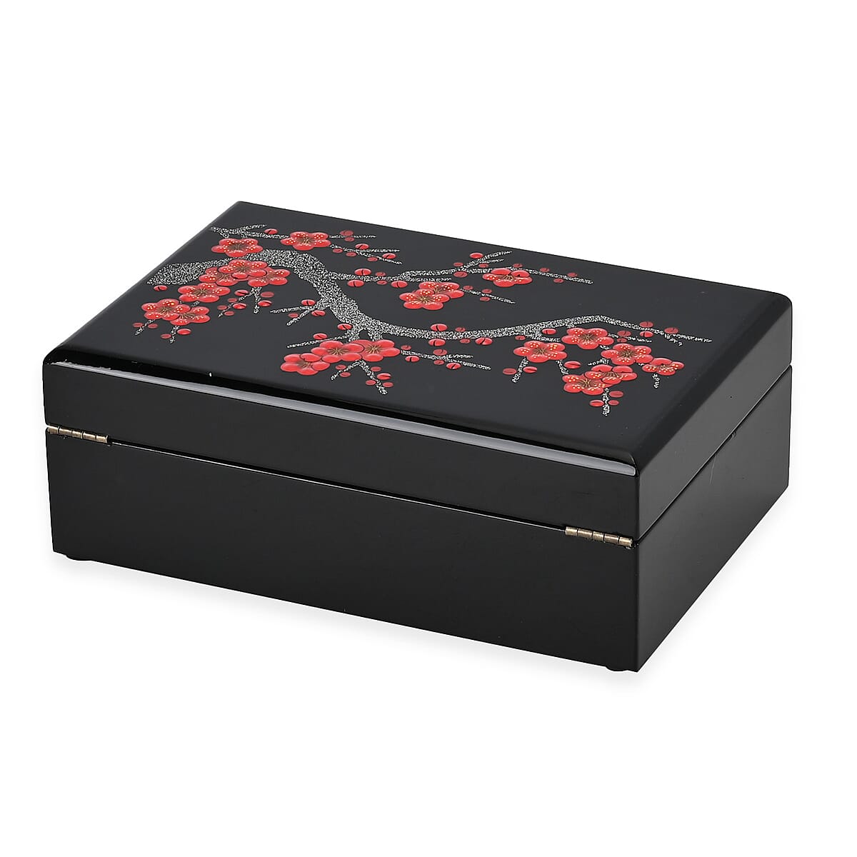 Black Ground with Plum Blossom 2 Layer Jewelry Box with Antique Metal Closure image number 4