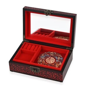 Red Ground with Peony 2 Layer Jewelry Box with Antique Metal Closure