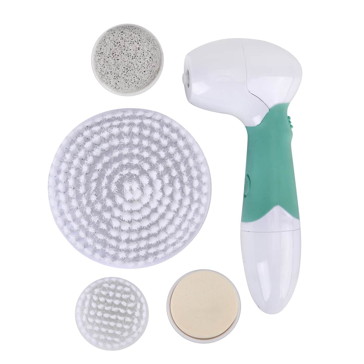 Eletric Green Facial Cleaning Brush Set - Small Brush, Big Brush, Pumice Stone, Face Sponge (4 AA Batteries not Included) image number 0