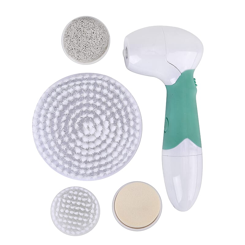 Electric Green Facial Cleansing Brush Set - Small Brush, Big Brush, Pumice Stone, Face Sponge (4 AA Batteries not Included)