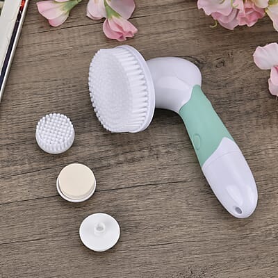 Electric Green Facial Cleansing Brush Set - Small Brush, Big Brush, Pumice Stone, Face Sponge (4 AA Batteries not Included)