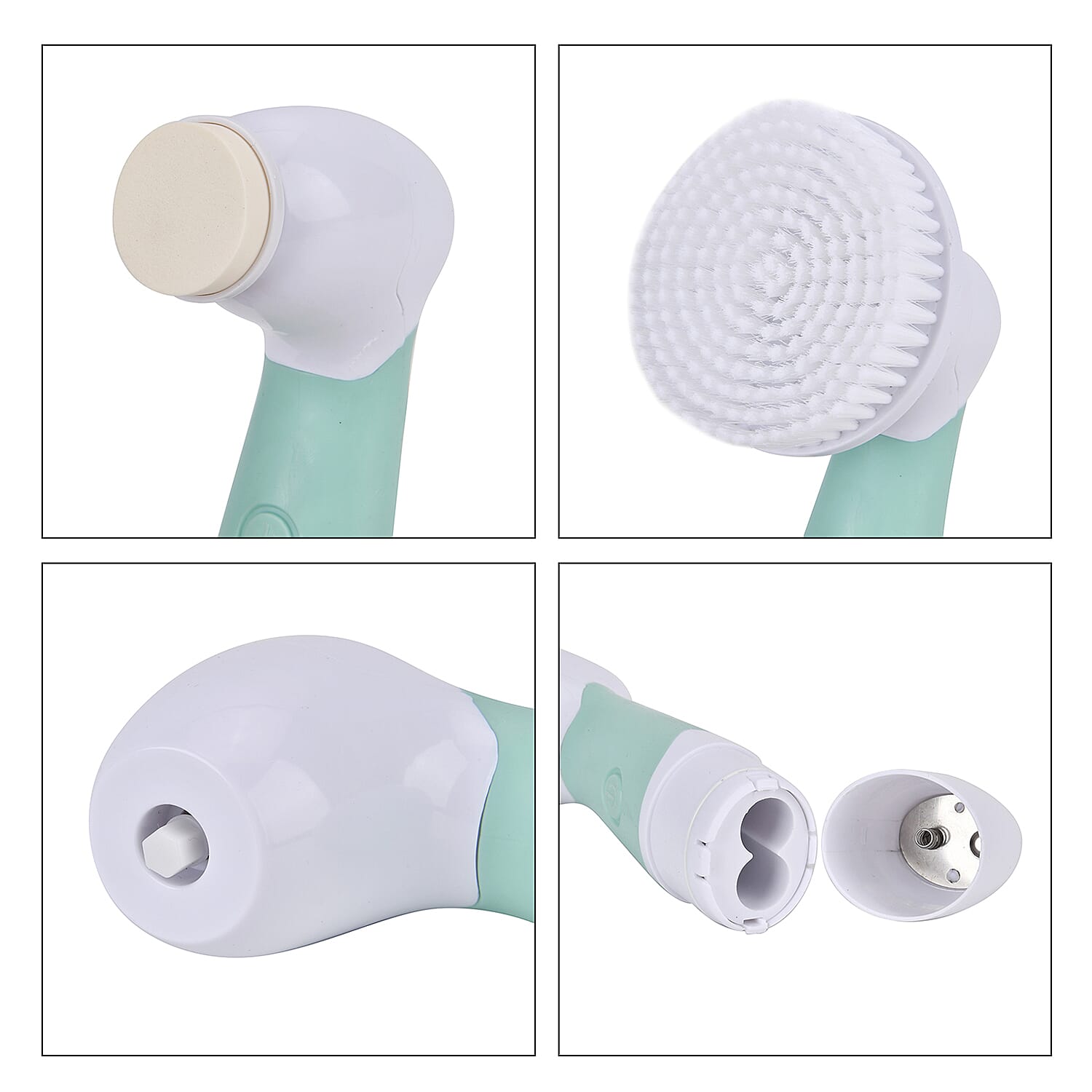 Electric Green Facial Cleansing Brush Set - Small Brush, Big Brush, Pumice Stone, Face Sponge (4 AA Batteries not Included)