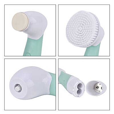 Electric Green Facial Cleansing Brush Set - Small Brush, Big Brush, Pumice Stone, Face Sponge (4 AA Batteries not Included)