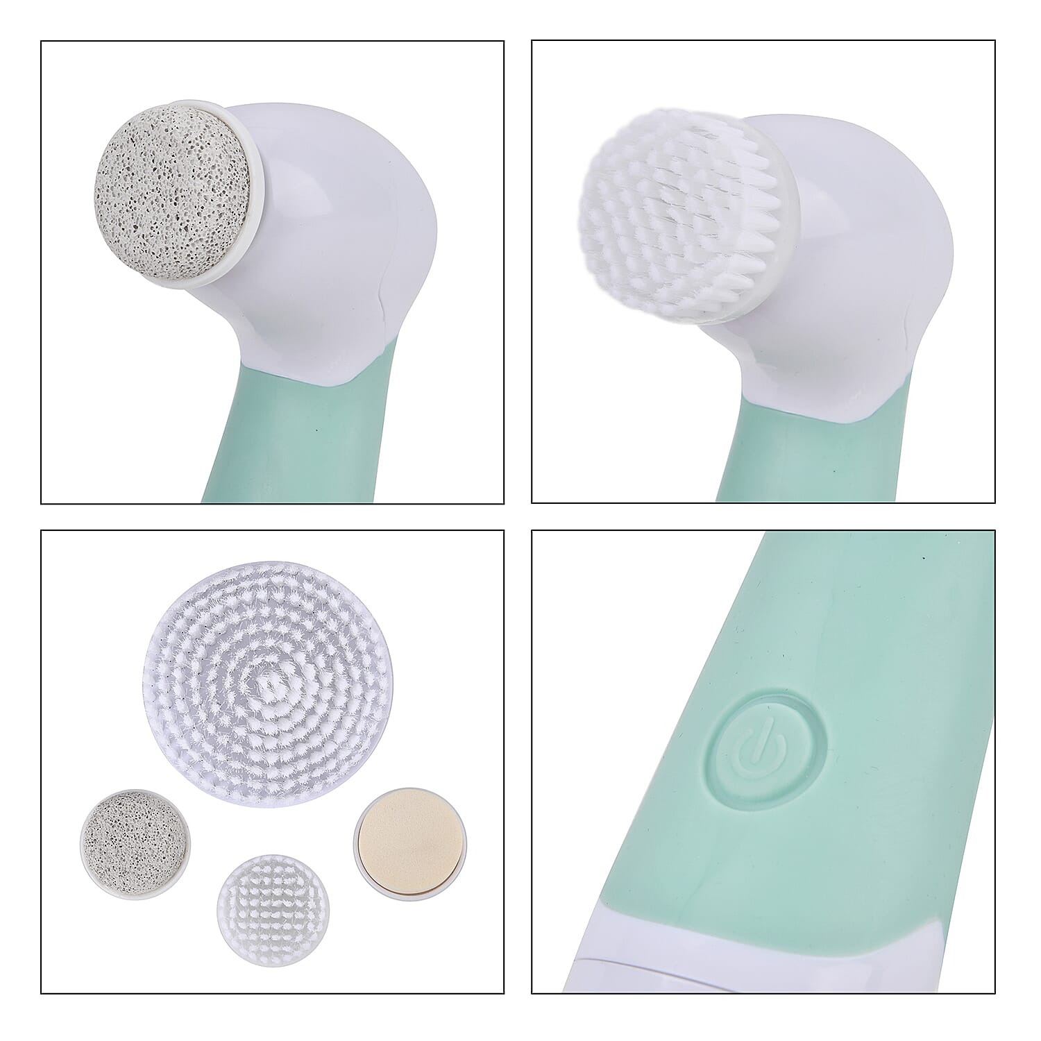 Electric Green Facial Cleansing Brush Set - Small Brush, Big Brush, Pumice Stone, Face Sponge (4 AA Batteries not Included)