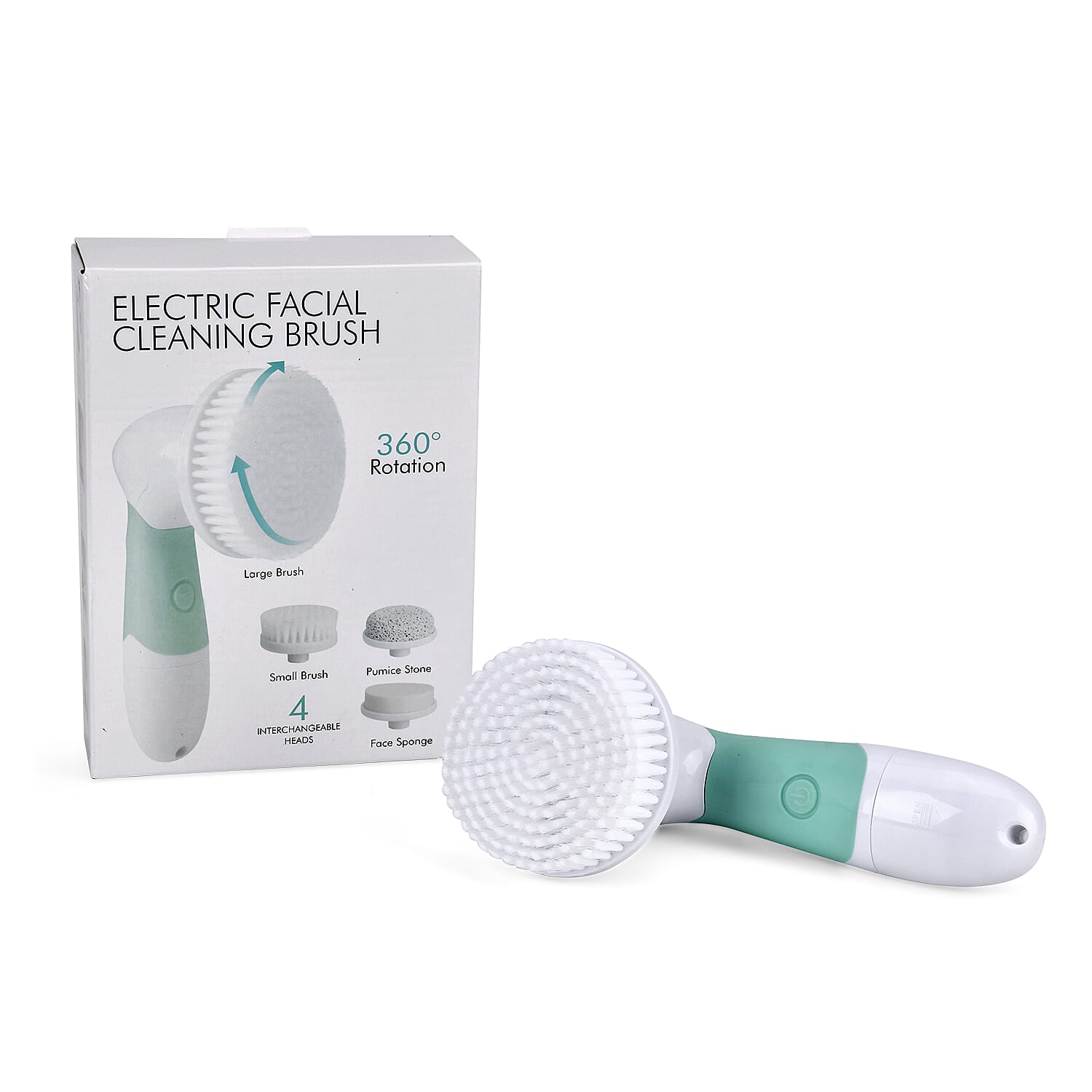 Electric Green Facial Cleansing Brush Set - Small Brush, Big Brush, Pumice Stone, Face Sponge (4 AA Batteries not Included)