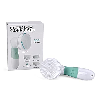 Electric Green Facial Cleansing Brush Set - Small Brush, Big Brush, Pumice Stone, Face Sponge (4 AA Batteries not Included)