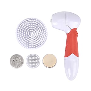 Electric Pink Facial Cleansing Brush Set - Small Brush, Big Brush, Pumice Stone, Face Sponge (4 AA Batteries not Included)