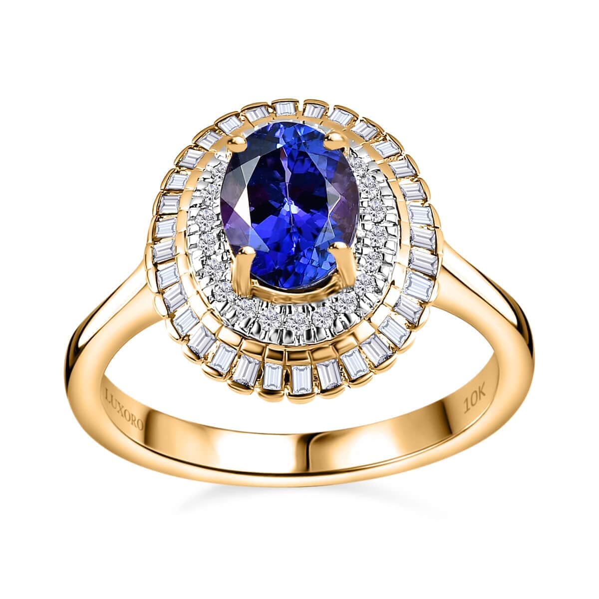 Luxoro AAA Tanzanite and G-H I2 Diamond 1.65 ctw Double Halo Ring in 10K Yellow Gold (Size 7.0) image number 0