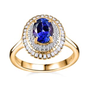 Luxoro AAA Tanzanite and G-H I2 Diamond 1.65 ctw Double Halo Ring in 10K Yellow Gold (Size 7.0)