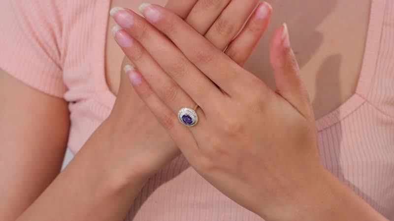 Luxoro 10K Yellow Gold AAA Tanzanite and G-H I2 Diamond Double Halo Ring 1.65 ctw