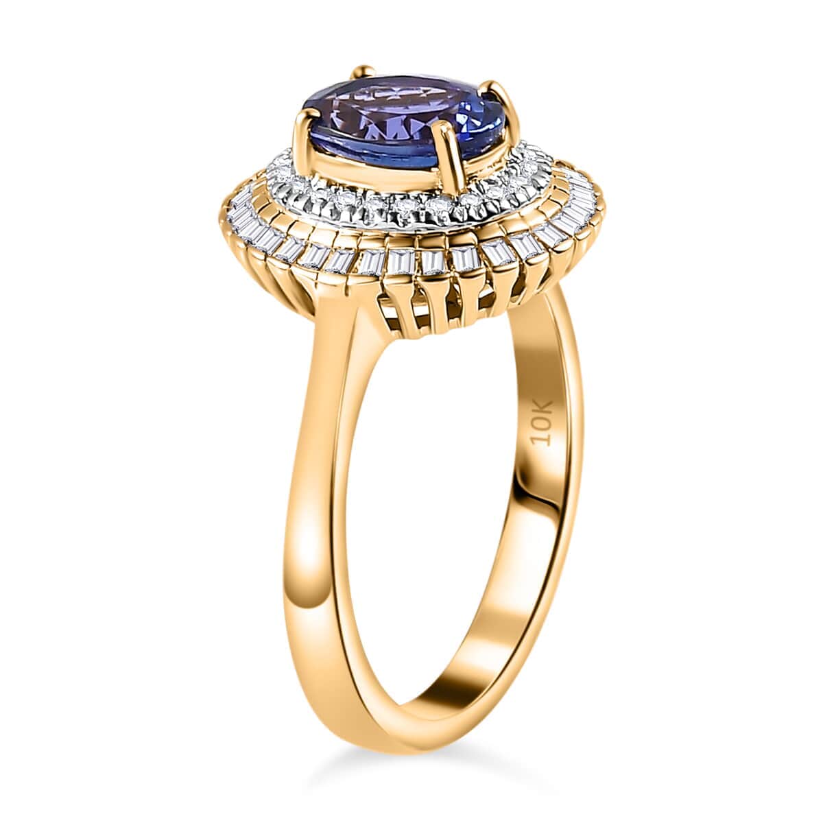 Luxoro AAA Tanzanite and G-H I2 Diamond 1.65 ctw Double Halo Ring in 10K Yellow Gold (Size 7.0) image number 3