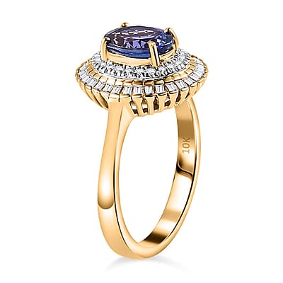 Luxoro AAA Tanzanite and G-H I2 Diamond 1.65 ctw Double Halo Ring in 10K Yellow Gold (Size 7.0)