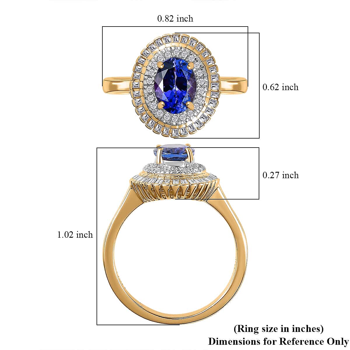 Luxoro AAA Tanzanite and G-H I2 Diamond 1.65 ctw Double Halo Ring in 10K Yellow Gold (Size 7.0)
