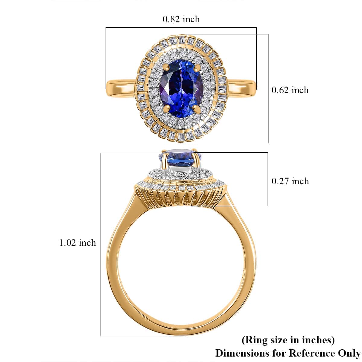 Luxoro AAA Tanzanite and G-H I2 Diamond 1.65 ctw Double Halo Ring in 10K Yellow Gold (Size 7.0) image number 5