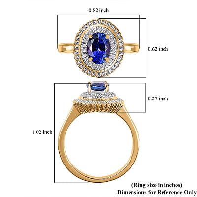 Luxoro AAA Tanzanite and G-H I2 Diamond 1.65 ctw Double Halo Ring in 10K Yellow Gold (Size 7.0)