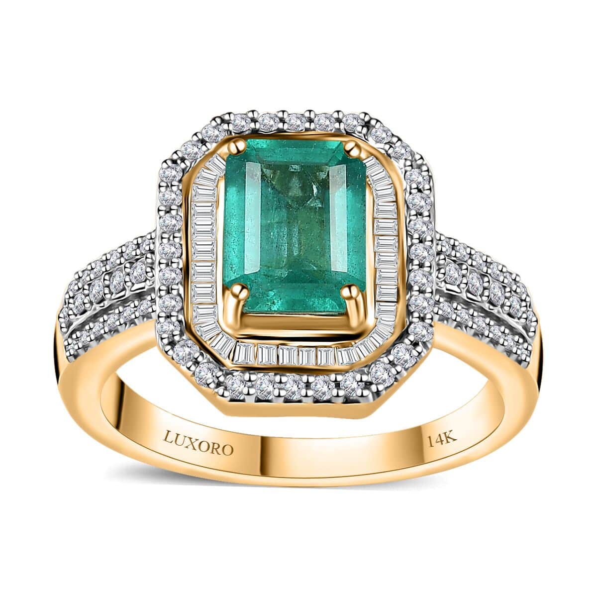 Luxoro AAA Emerald and G-H I2 Diamond 2.25 ctw Ring in 14K Yellow Gold (Size 7.0) 5.30 Grams image number 0