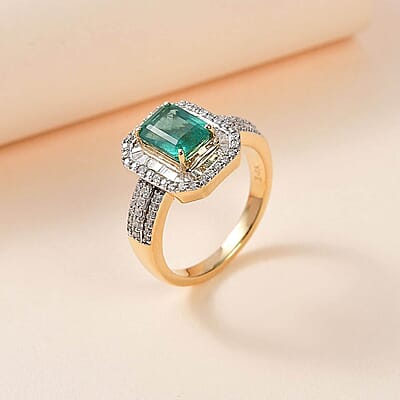 Luxoro AAA Emerald and G-H I2 Diamond 2.25 ctw Ring in 14K Yellow Gold (Size 7.0) 5.30 Grams