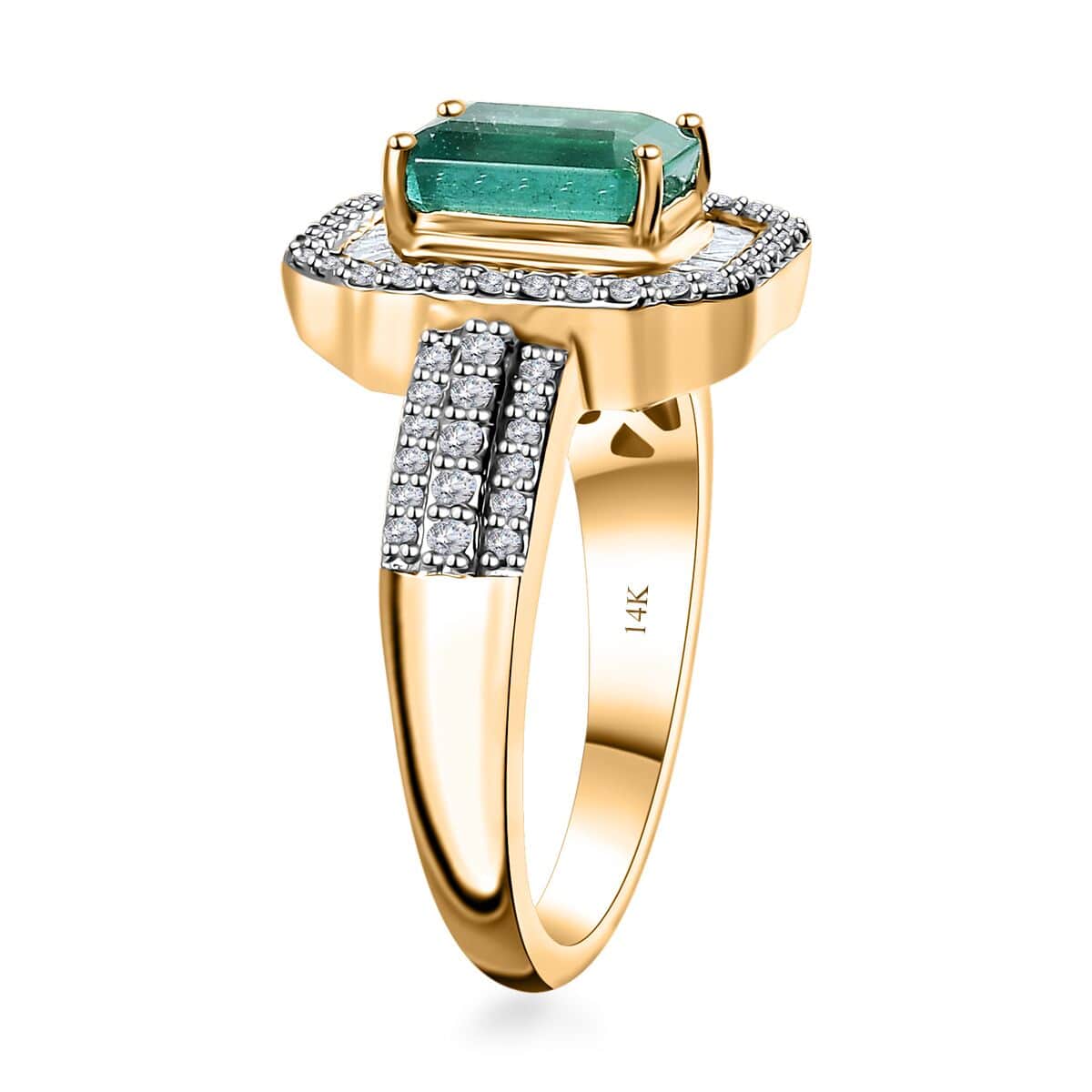 Luxoro AAA Emerald and G-H I2 Diamond 2.25 ctw Ring in 14K Yellow Gold (Size 7.0) 5.30 Grams image number 3