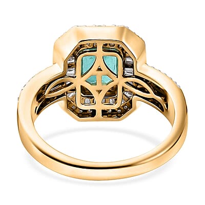 Luxoro AAA Emerald and G-H I2 Diamond 2.25 ctw Ring in 14K Yellow Gold (Size 7.0) 5.30 Grams