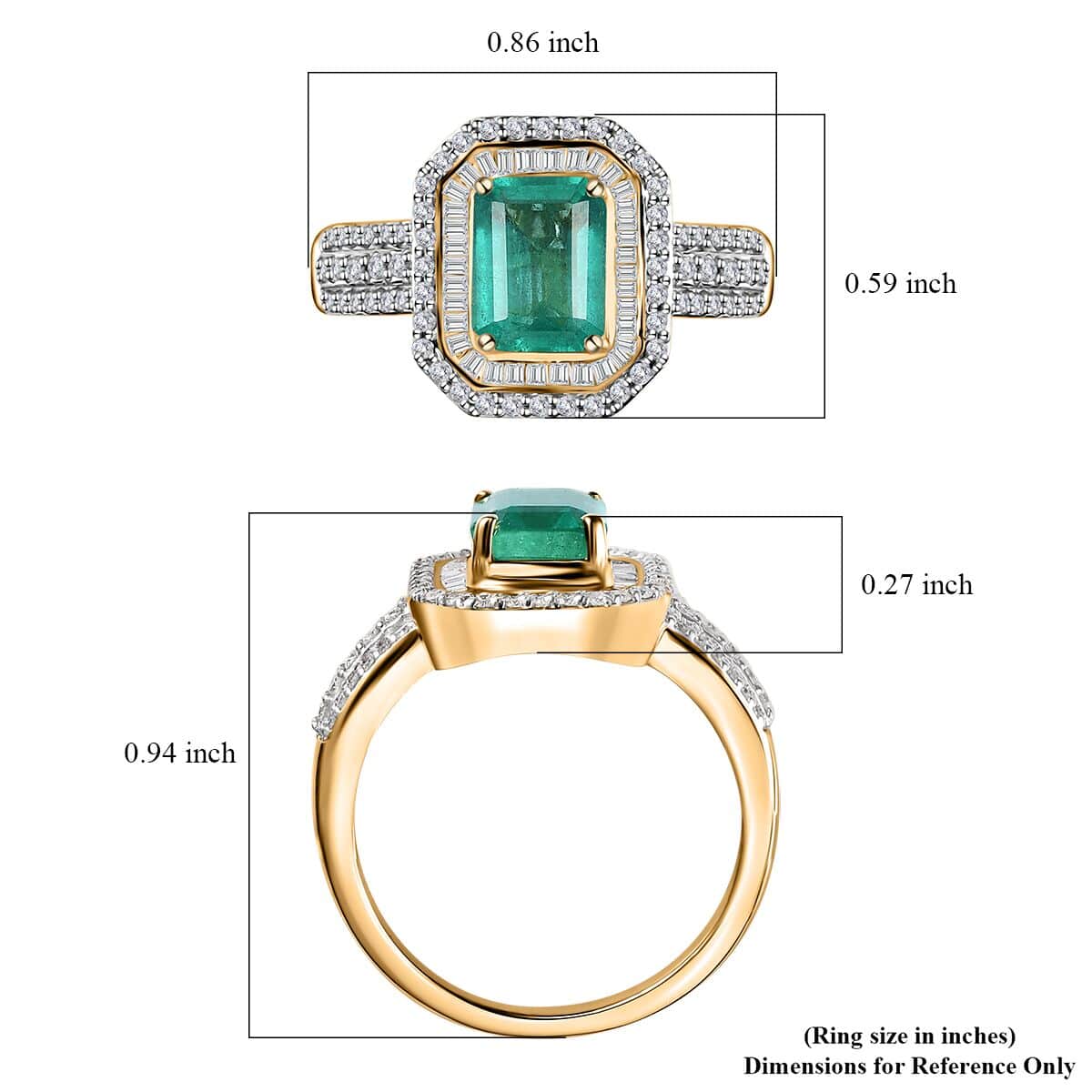 Luxoro AAA Emerald and G-H I2 Diamond 2.25 ctw Ring in 14K Yellow Gold (Size 7.0) 5.30 Grams image number 5