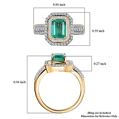 Luxoro AAA Emerald and G-H I2 Diamond 2.25 ctw Ring in 14K Yellow Gold (Size 7.0) 5.30 Grams