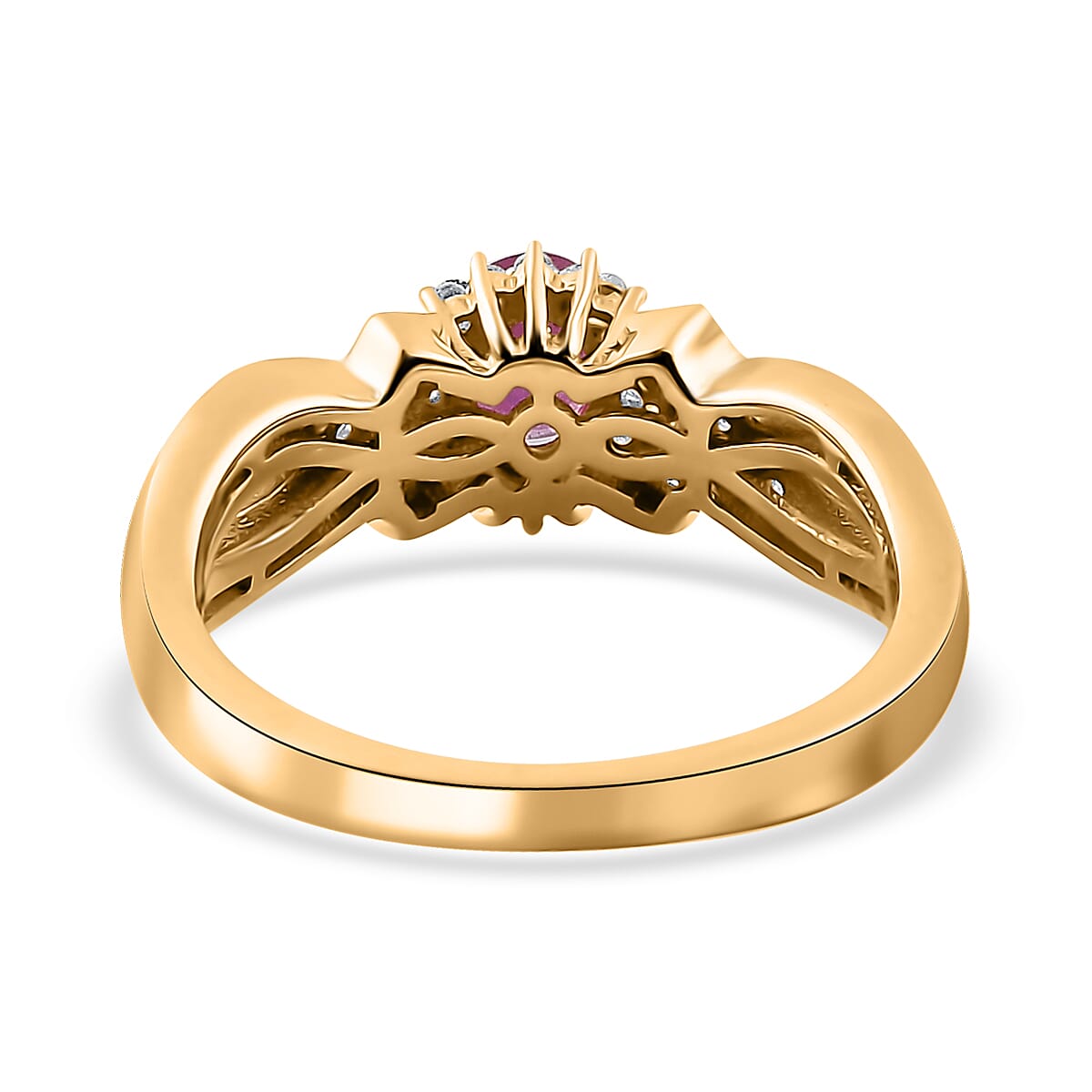 Montepuez Ruby and White Zircon Ring in Vermeil Yellow Gold Over Sterling Silver (Size 10.0) 0.60 ctw