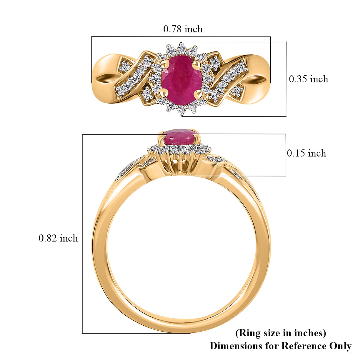 Montepuez Ruby and White Zircon Ring in Vermeil Yellow Gold Over Sterling Silver (Size 10.0) 0.60 ctw
