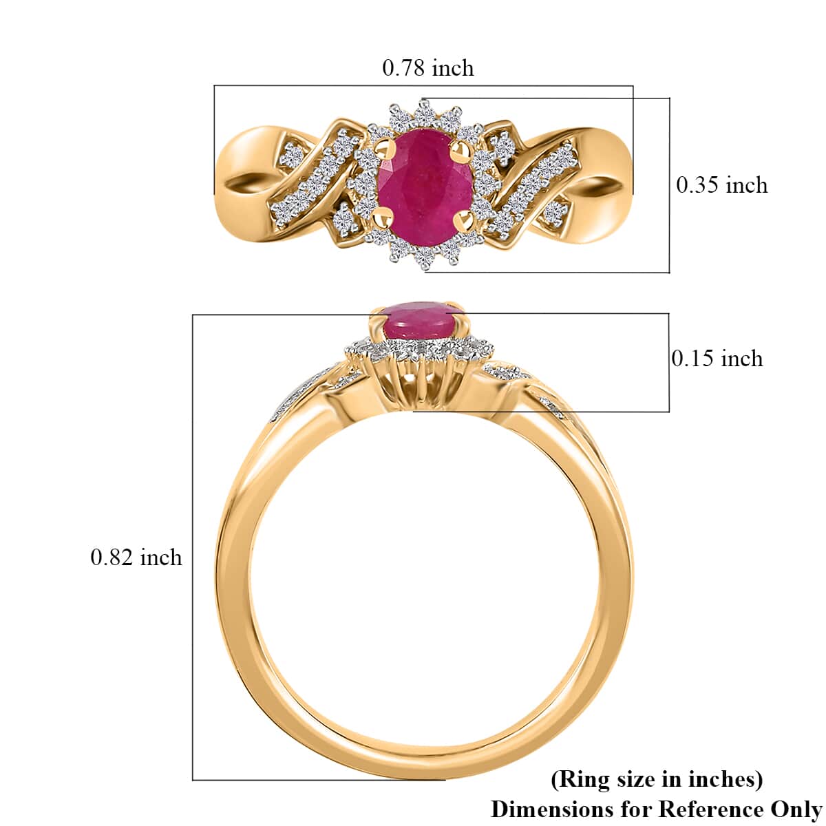 Montepuez Ruby and White Zircon Ring in Vermeil Yellow Gold Over Sterling Silver (Size 10.0) 0.60 ctw image number 5