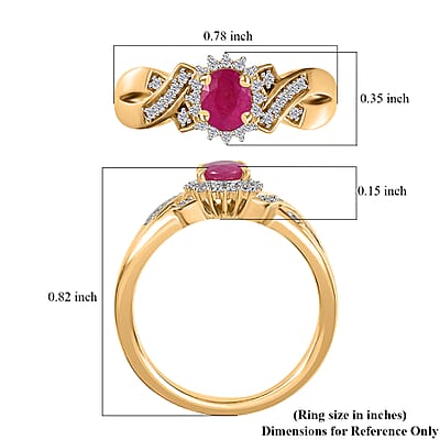 Montepuez Ruby and White Zircon Ring in Vermeil Yellow Gold Over Sterling Silver (Size 10.0) 0.60 ctw