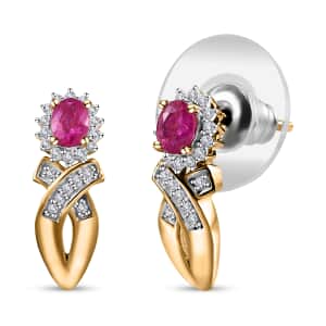 Montepuez Ruby and White Zircon Stud Earrings in Vermeil Yellow Gold Over Sterling Silver 0.75 ctw