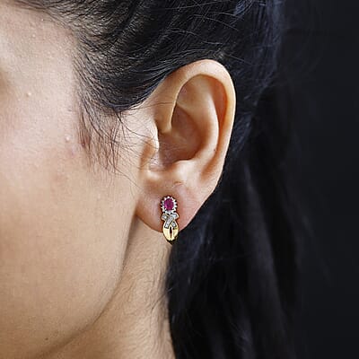Montepuez Ruby and White Zircon Stud Earrings in Vermeil Yellow Gold Over Sterling Silver 0.75 ctw