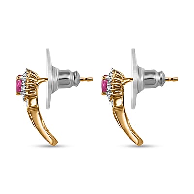 Montepuez Ruby and White Zircon Stud Earrings in Vermeil Yellow Gold Over Sterling Silver 0.75 ctw
